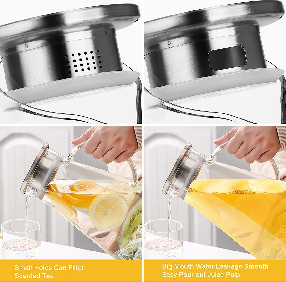 23oz Glazen Waterfles Met Fruitinfuser – Roestvrijstalen Zwarte Dop – Perfect Voor Fruitwater Of Ijsthee