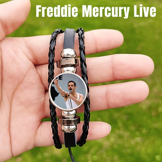 Allernieuwste.nl® Armband Freddie Mercury Queen LIVE - Muziek Legende Popstar icoon - Dames Heren Leren Armbanden Unisex - 26 cm