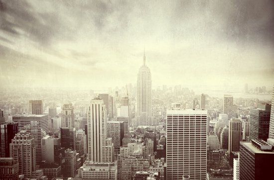 Muurdecoratie Buiten Zwart-wit Tekening Van De Skyline Van Drie Grote Steden 160x120 Cm Tuindoek Buitenposter