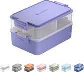 Lunchbox voor volwassenen, broodtrommel met 3 vakken, Bento Box met sauzenhouder en servies, lunchbox voor magnetron en vaatwasser, kunststof, BPA-vrij, als ontbijtbox, snackbox, paars