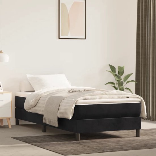 vidaXL - Boxspring - bed - fluweel - zwart - 90x200 - cm