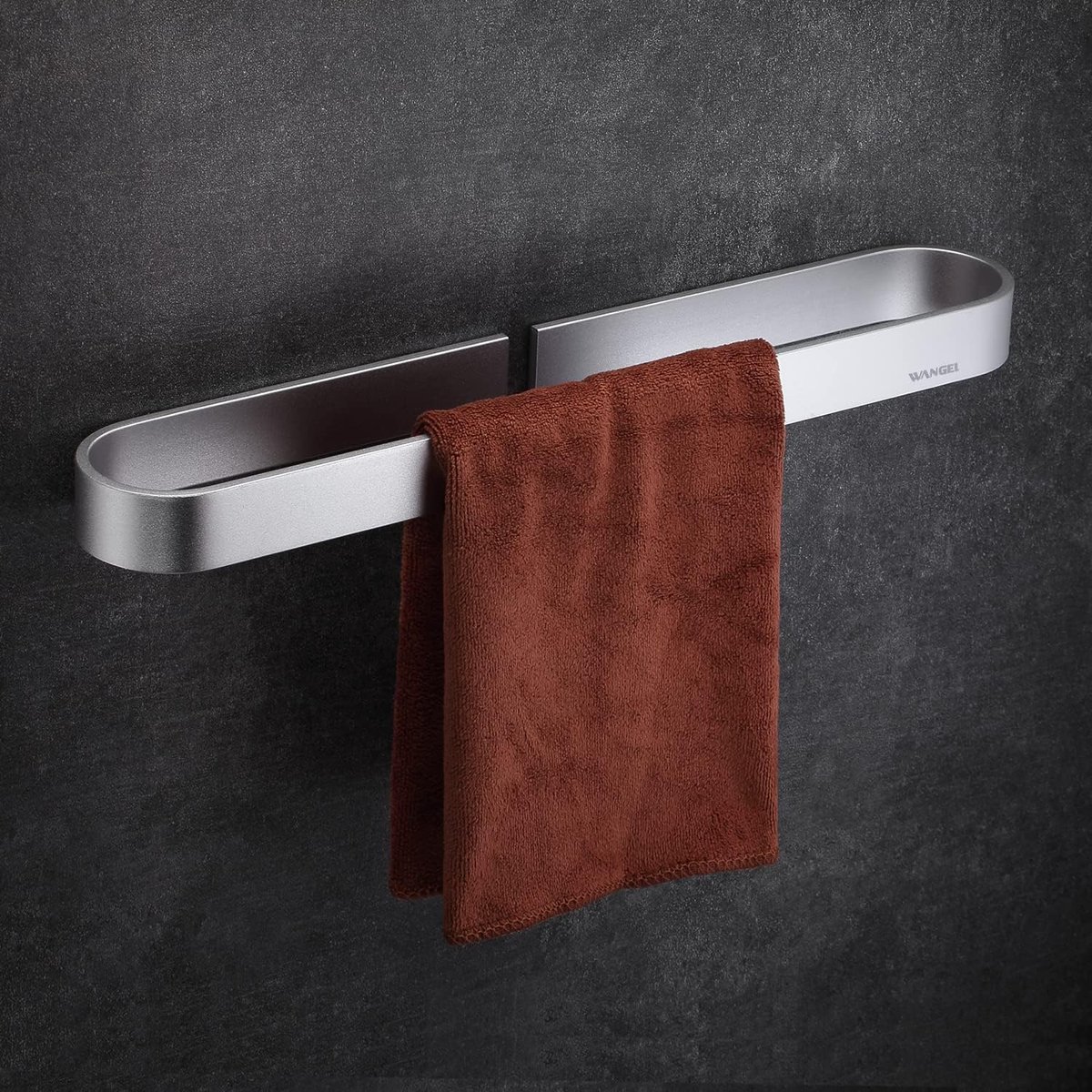 Handdoekstang, handdoekhouder, zonder boringen, 40 cm, handdoekring, gepatenteerde lijm + lijm lijm, aluminium, matte afwerking, zilver