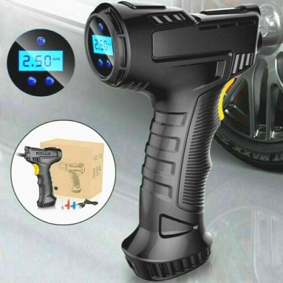 Draadloze Bandenpomp 120W – Podazz Luchtcompressor Met LED-Licht, Digitale Manometer, 2000mAh Accu, 150 PSI, 3 Mondstukken – Voor Auto, Motor, Fiets En Ballen 2 miniatura