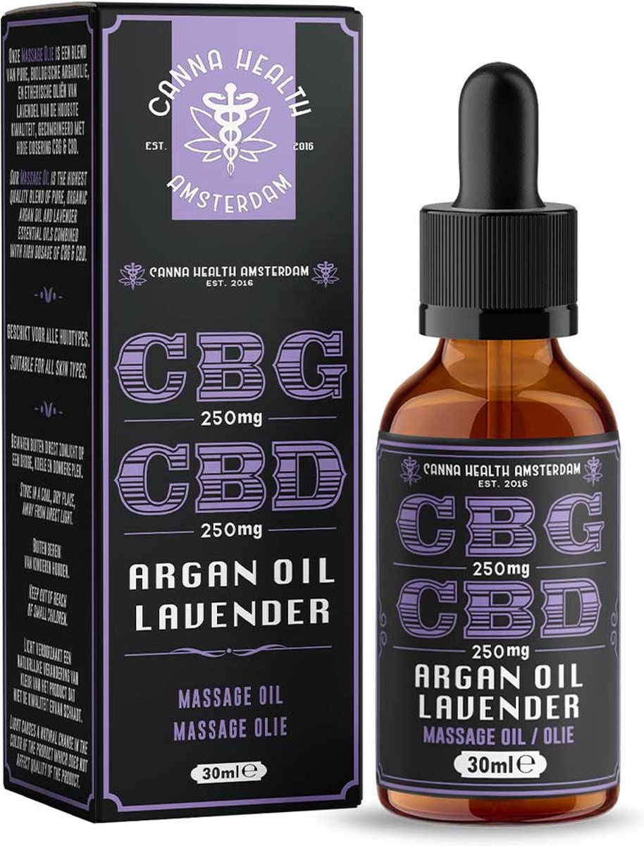 Goedkoopste Canna Health Amsterdam - Massage Oil Argan Oil & Lavender – 250 mg CBD, 250 mg CBG