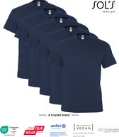 5 Pack SOLS V-hals, Heren T-Shirt 100% katoen V-hals, Donker Blauw Maat XL