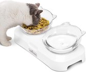 Raised cat bowl with non-slip base, 0° and 15° tilt food bowl, cat bowl, transparent plastic double feeding bowl for cats, double bowl dog bowl cat bowl for food water