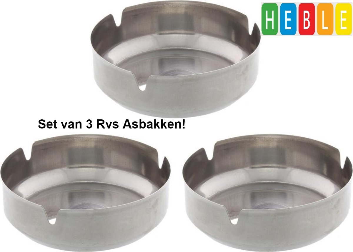 Goedkoopste Asbak 3 Stuks - Asbak Voor Binnen en Buiten - Roestvrijstaal RVS - Terras Asbak - Ashtray - van Heble®