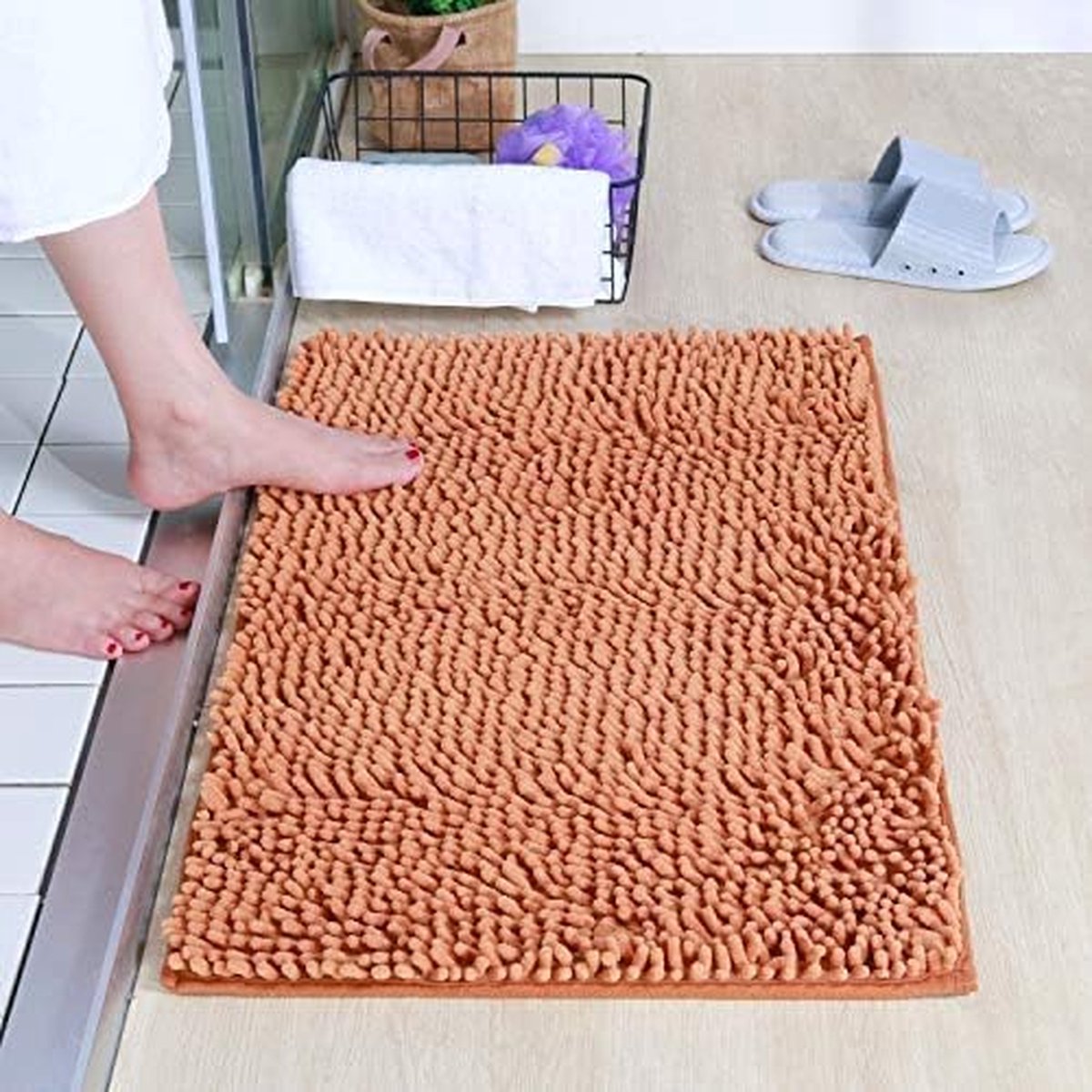 Chenille Microfiber Shaggy Badmat, Zacht en gezellig, Super absorberend water, antislip, dik voor badkamer slaapkamer (60x40cm, champagne)