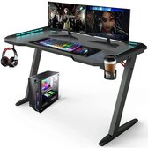 Avalo Gaming Desk - 140x60x73 CM - Bureau De Jeu Avec Siècle des Lumières LED - Table - Zwart