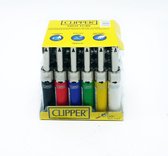 Clipper 24 stuks Elektronische Mini Tube aanstekers. Effen kleuren met chromen stuurpen. Navulbaar.