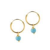 Kleine Goud Plated Hoops met Turquoise Blauwe Steen