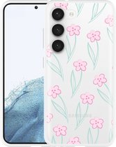 Cazy Hoesje geschikt voor Samsung Galaxy S23 Roze Bloemetjes