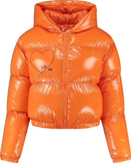 Svyent (logo love) fleece bubble cropped hoodie waterproof jacket, kleur oranje / kleding maat M