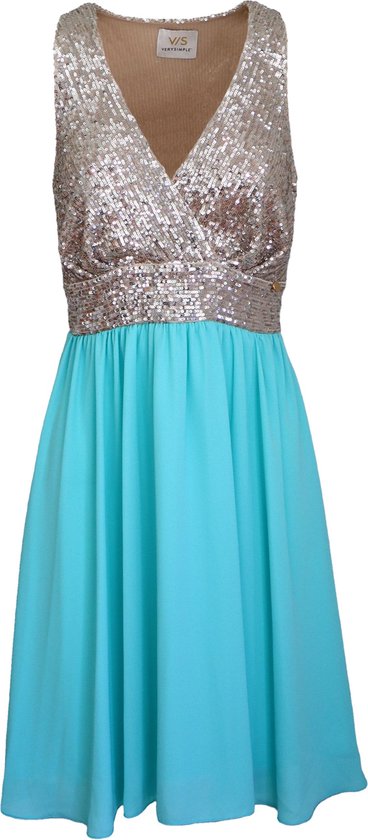 Verysimple • turquoise jurk met pailletten body • maat S (IT42)