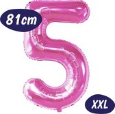 Cijfer Ballonnen - Ballon Cijfer 5 - 70cm Fuchsia Roze - Folie - Opblaas Cijfers - Verjaardag - 5 jaar, 50 jaar, abraham, sarah - Versiering