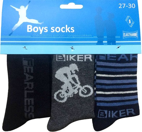 Jongens sokken - katoen 6 paar - biker - maat 35/38 - assortiment marine/grijs - naadloos