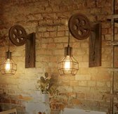 Industriële wandlamp met stekker - Ijzeren vintage retro katrol wandlamp - Kooi design - Verlichting - Geschikt voor bar, café, horeca - wandlamp binnen - Woonkamer - Keuken - Eetkamer - Eettafel - Hal
