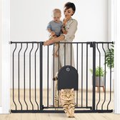 Barrière d'escalier - Sans Embouts avec rallonge et Laisses pour chats - Largeur 75-103cm Hauteur 76cm - Barrière de sécurité pour bébés, Enfants, Animaux domestiques - Zwart
