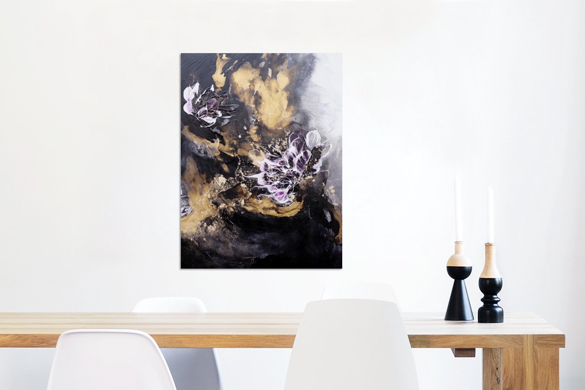 Wanddecoratie Metaal - Aluminium Schilderij Industrieel - Abstract - Zwart - Grijs - Verf - 60x80 cm - Dibond - Foto op aluminium - Industriële muurdecoratie - Voor de woonkamer/slaapkamer