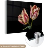 MuchoWow® Peinture sur verre 120x80 cm - Peinture sur verre acrylique - Tulipes - Fleurs - Rose - Wit - Nature - Photo sur verre - Peintures