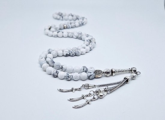 Tasbih 99 Perline Preghiera 8mm – Rosario Islamico In Acrilico Con Ciondoli Stella E Luna – 45 Cm - 3