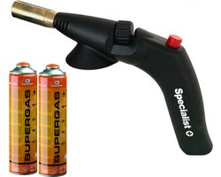 Gasbrander met piezo ontsteking, aansluiting 7/16 , mondstuk 20mm + 2 gabussen,soldeerbrander,Kemper supergas gaspatroon 7/16"