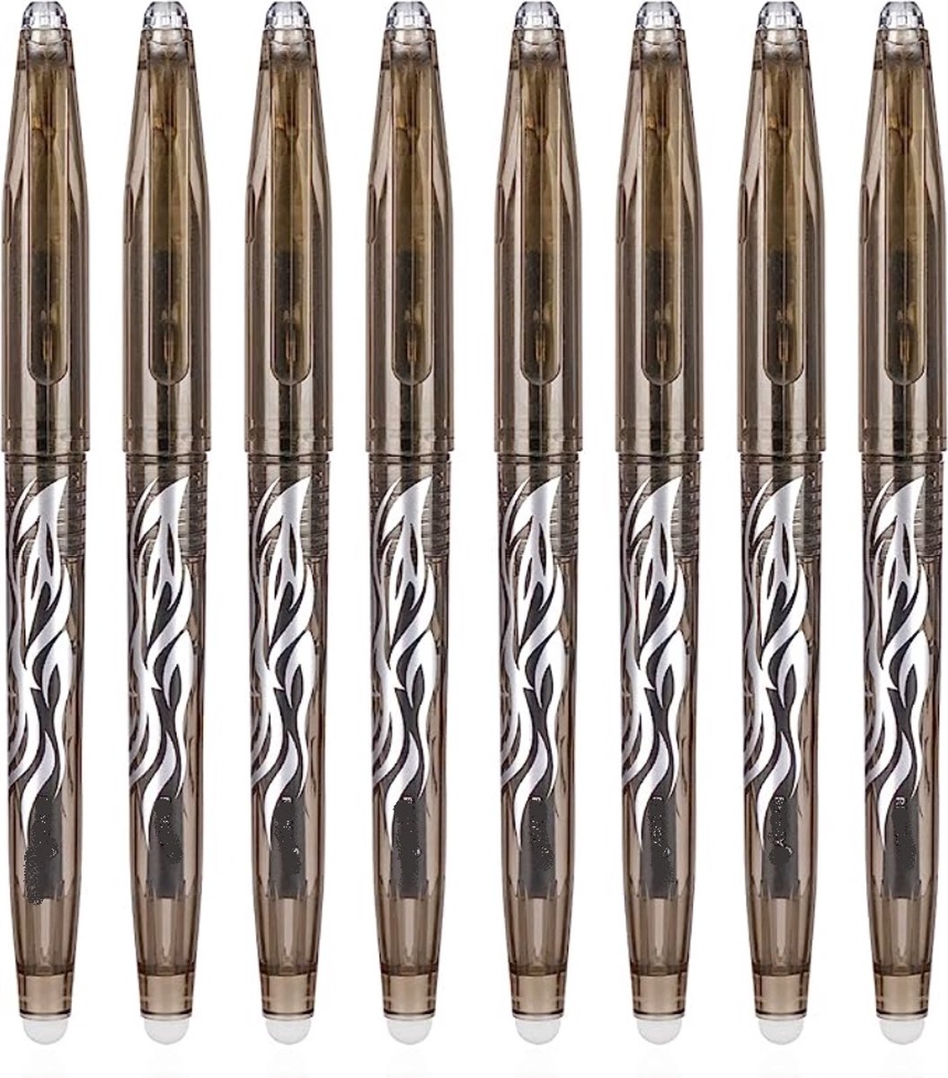 Pencilluxe® - 8 zwarte rollerbalpennen - uitwisbaar door frictie + inclusief 8 extra navullingen!