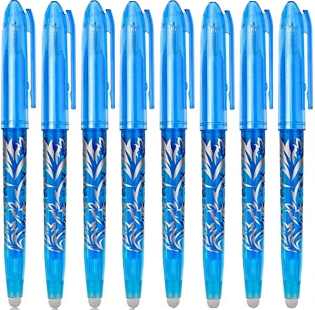 Pencilluxe® - 8 lichtblauwe rollerbalpennen - uitwisbaar door frictie + inclusief 8 extra navullingen!