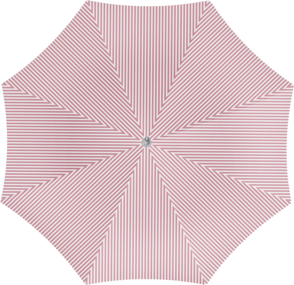 Striped pink and white parasol with a diameter of 180 cm, featuring UV protection and includes a carrying bag.