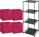 Storage Solutions Opbergrek Smartrack - met 4x mandjes stof - framboos roze - 34 x 104 cm