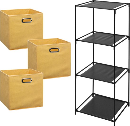 Storage Solutions Opbergrek Smartrack - met 3x mandjes linnen - geel - 34 x 104 cm