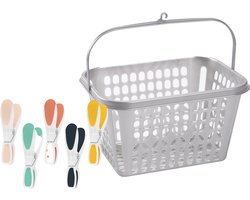 Wasknijper mandje/bakje - zilver - inclusief 36x wasknijpers - kunststof