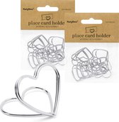 PartyDeco Porte-cartes / marque-places Coeur - Mariage - 50x pièces - argent - 2,5 cm