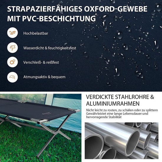 Veldbed, inklapbaar, 214,5 x 106 cm, campingbed met zijzak, draagbare