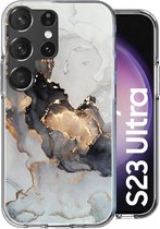 Hoesje geschikt voor Samsung Galaxy S23 Ultra - Back Cover Marmer Siliconen Case Wit