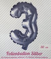 Ballon aluminium numéro 3 couleur argent 30cm
