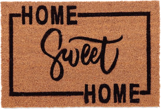 Paillasson Relaxdays 'home sweet home' - paillasson avec texte - tapis de noix de coco - 60x40 cm - nature