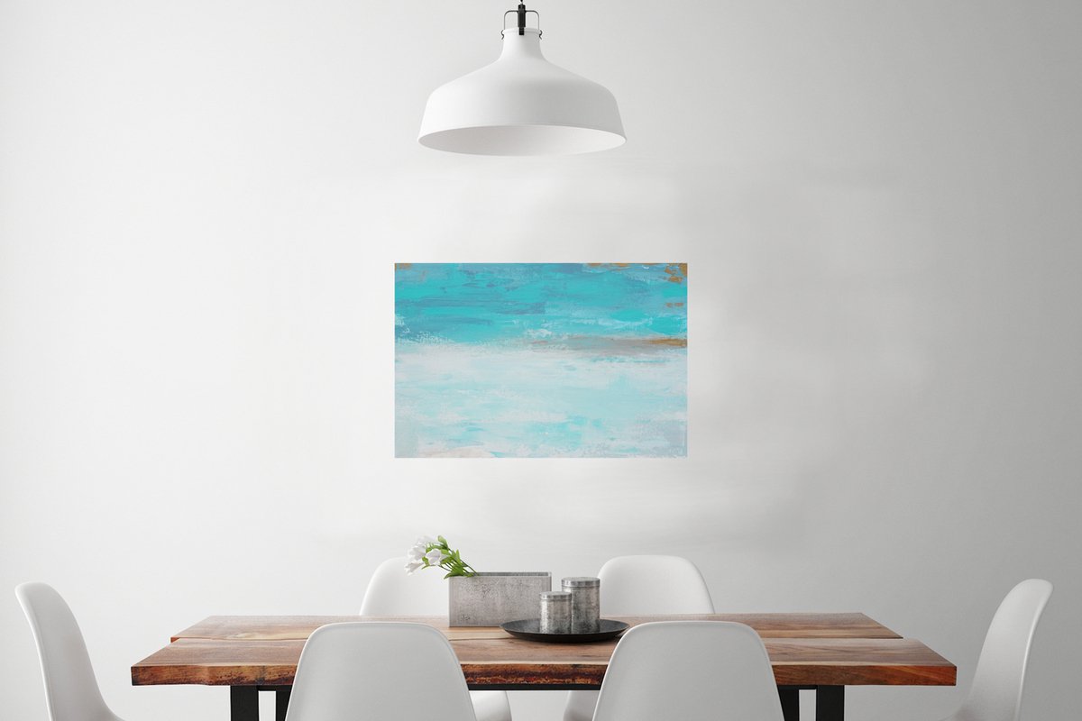 Poster Verf - Blauw - Wit - Kunst - 90x60 cm