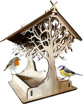 Mangeoire à oiseaux en contreplaqué - Convient pour une utilisation intérieure et extérieure - Nichoir décoratif avec motif arbre et feuilles