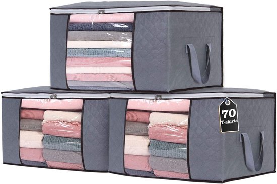 Lifewit Lot De 8 Sac Rangement Vetement 50L, Boite Rangement Pliable Avec Poignées Renforcées, Housse De Rangement Couette, Caisse Rangement Sous Lit Pour Vêtements, Couvertures, Jouets, Gris Clair