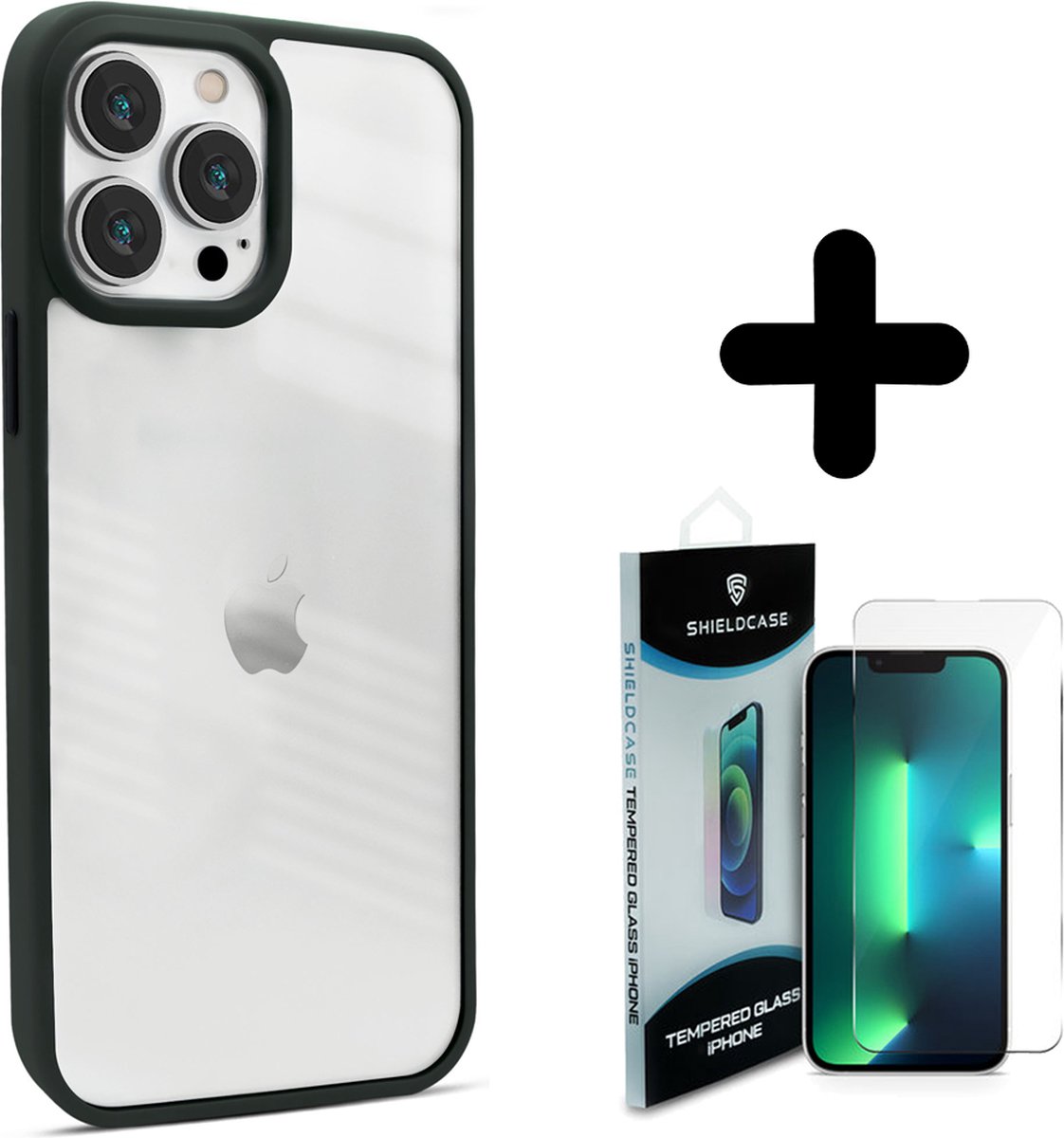 Coverzs geschikt voor iPhone 14 Pro Max hoesje acryl rand mat (groen) + ShieldCase screenprotector - beschermglas iPhone bescherming - iPhone case bescherm hoesje + Screenprotector