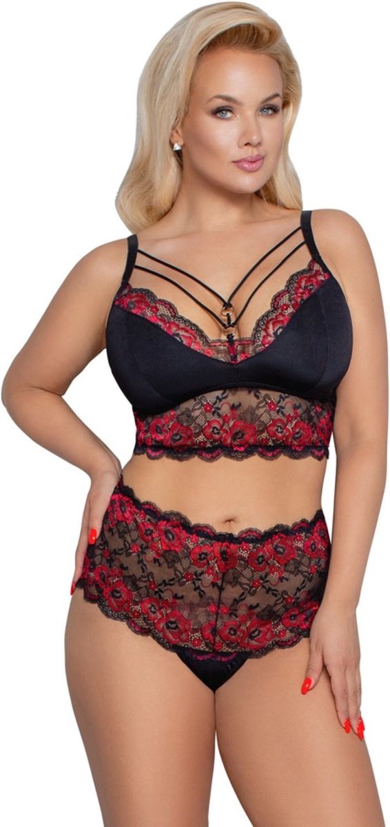 Goedkoopste Cottelli - BH en Slip Set - Zwart & Rood