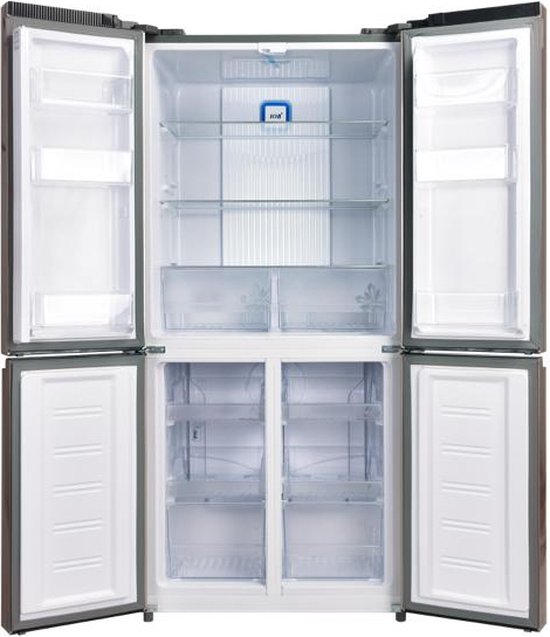 Koelkast: Luxe Fitelli KV427ZW01, 4 deurs , Amerikaanse koelkast , zwart , glazen voorkant , 83cm breed, no-frost, van het merk Fitelli
