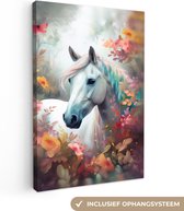 Canvas Schilderij Paard - Natuur - Bloemen - Dieren - Bos - 40x60 cm - Wanddecoratie