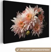 Tableau sur toile Chrysanthème - Fleurs - Wit - Nature - Zwart - 120x80 cm - Décoration murale
