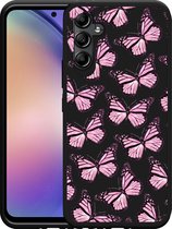Cazy Hoesje Zwart geschikt voor Samsung Galaxy A54 Roze Vlinders
