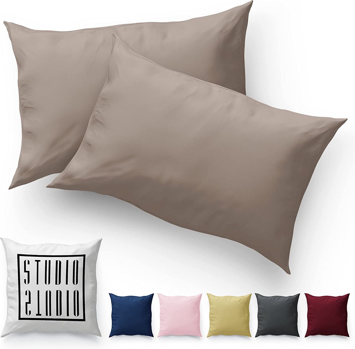 Set van 2 kussenslopen 40x80, Made in Green/EU, 100% gekamd mako-katoen, merkkwaliteit, slaapkamerkussenhoes, 40x80cm, dubbelpak - taupe