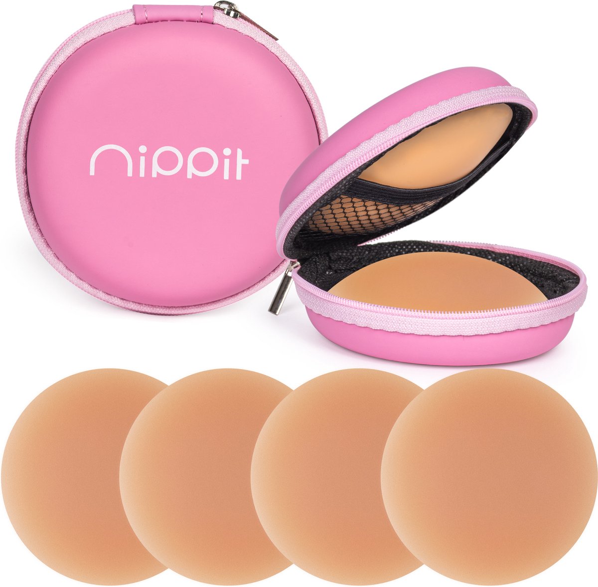 Nippit 4 stuks nipple covers - Zelfklevende tepelplakkers - Siliconen tepelstickers - Herbruikbaar - Cappuccino - Bh accessoires - Inclusief travel case