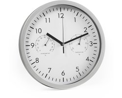 Wandklok met stille uurwerk - Muurklok met thermometer en hygrometer - Klok modern 25cm Ø