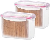 Boîte de conservation Lock&Lock Cracker - Boîte de conservation Knackebrod - Boîte pour aliments frais - 1,5 litres - Transparent + Anneau rose - Set de 2 pièces